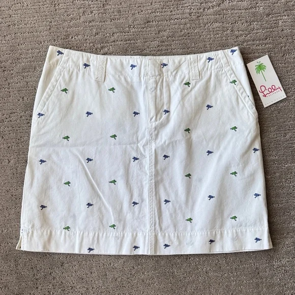 Lilly Pulitzer White Skirt with Blue and Green Embroidered Frogs - Picture 1 of 9
